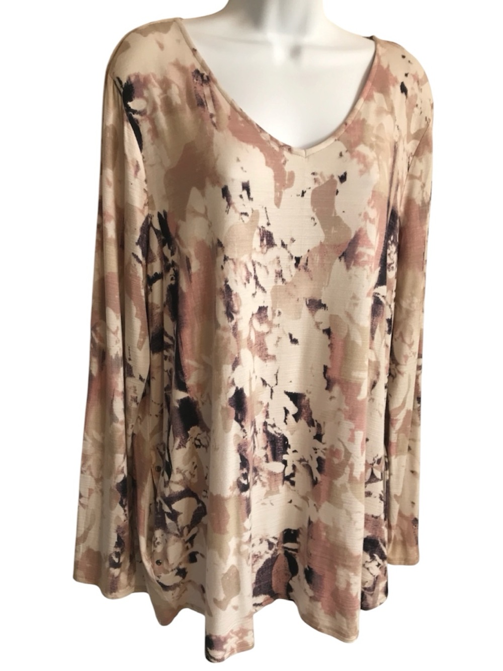 🔴 4/$15 Dana Buchman Women’s XL Blush & Cream Floral V-Neck LS Tunic Top in EUC - Picture 6 of 16